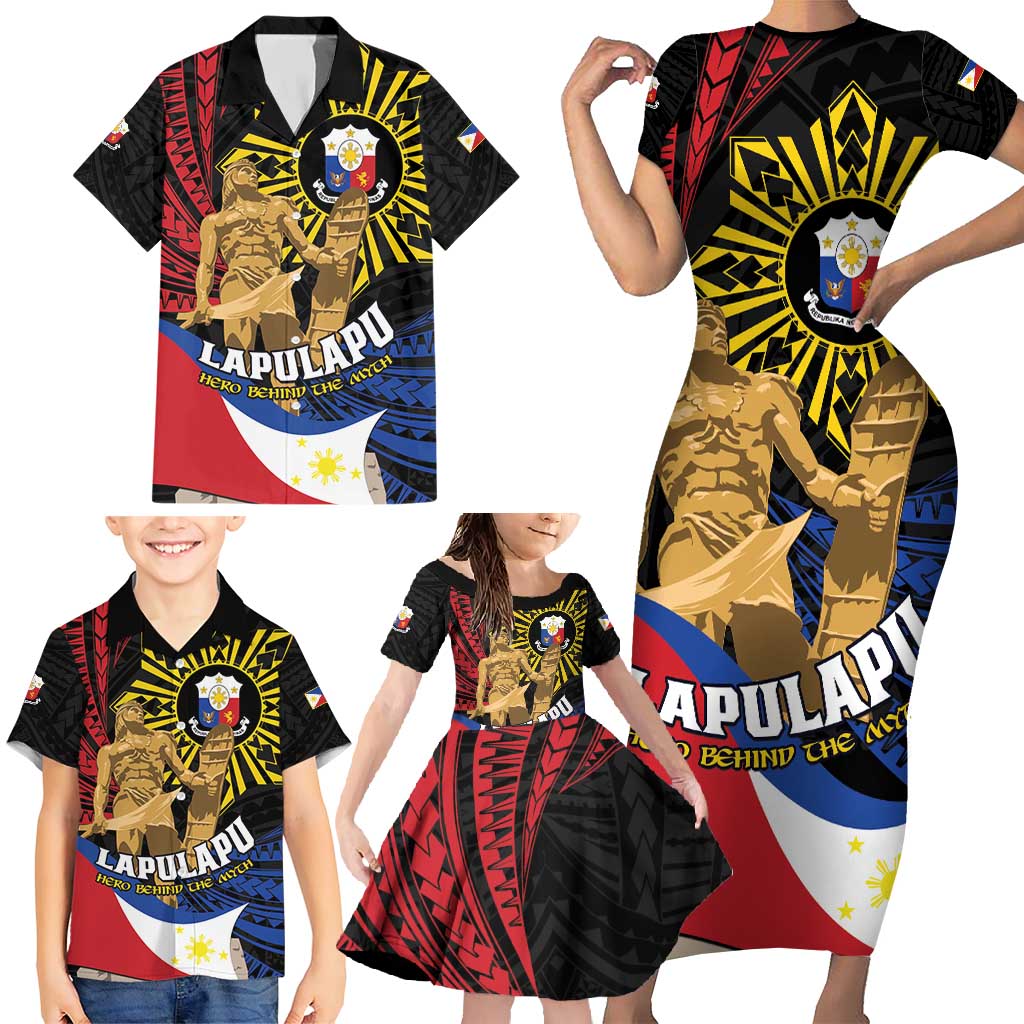Personalized Lapulapu The First Filipino Hero Family Matching Short Sleeve Bodycon Dress and Hawaiian Shirt Polynesian Pattern LT01 - Polynesian Pride