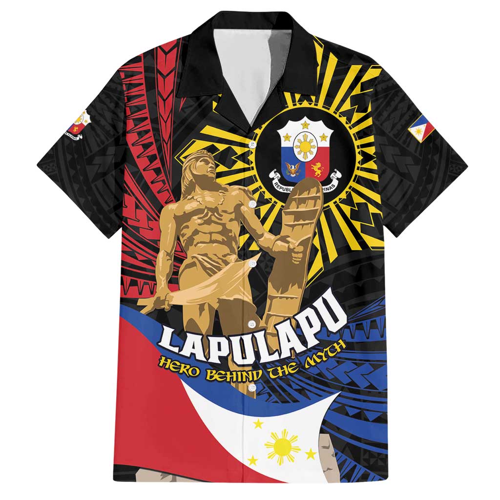 Personalized Lapulapu The First Filipino Hero Family Matching Short Sleeve Bodycon Dress and Hawaiian Shirt Polynesian Pattern LT01 Dad's Shirt - Short Sleeve Black - Polynesian Pride
