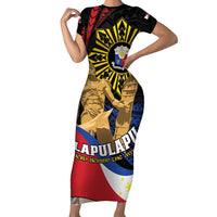 Personalized Lapulapu The First Filipino Hero Family Matching Short Sleeve Bodycon Dress and Hawaiian Shirt Polynesian Pattern LT01 Mom's Dress Black - Polynesian Pride