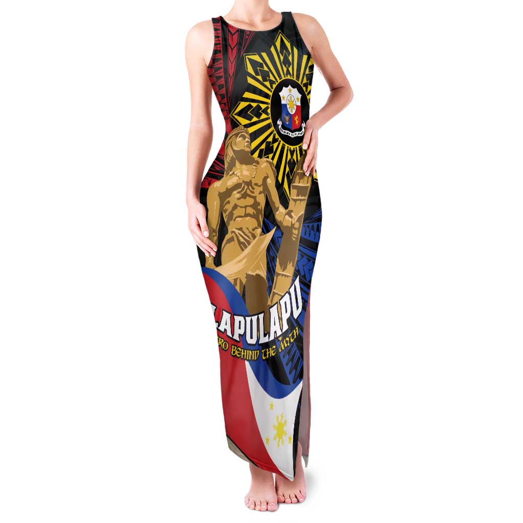 Personalized Lapulapu The First Filipino Hero Family Matching Tank Maxi Dress and Hawaiian Shirt Polynesian Pattern LT01 Mom's Dress Black - Polynesian Pride