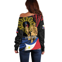 Personalized Lapulapu The First Filipino Hero Off Shoulder Sweater Polynesian Pattern