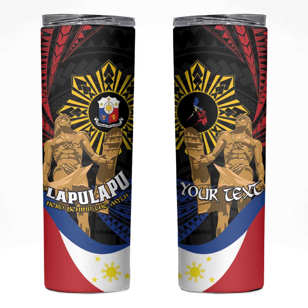 Personalized Lapulapu The First Filipino Hero Skinny Tumbler Polynesian Pattern LT01 Black - Polynesian Pride