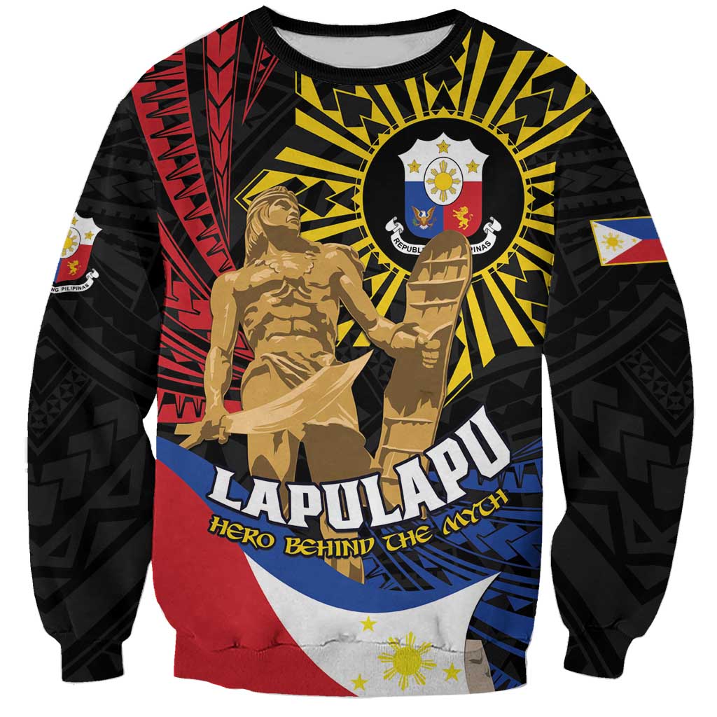 Personalized Lapulapu The First Filipino Hero Sweatshirt Polynesian Pattern LT01 Unisex Black - Polynesian Pride