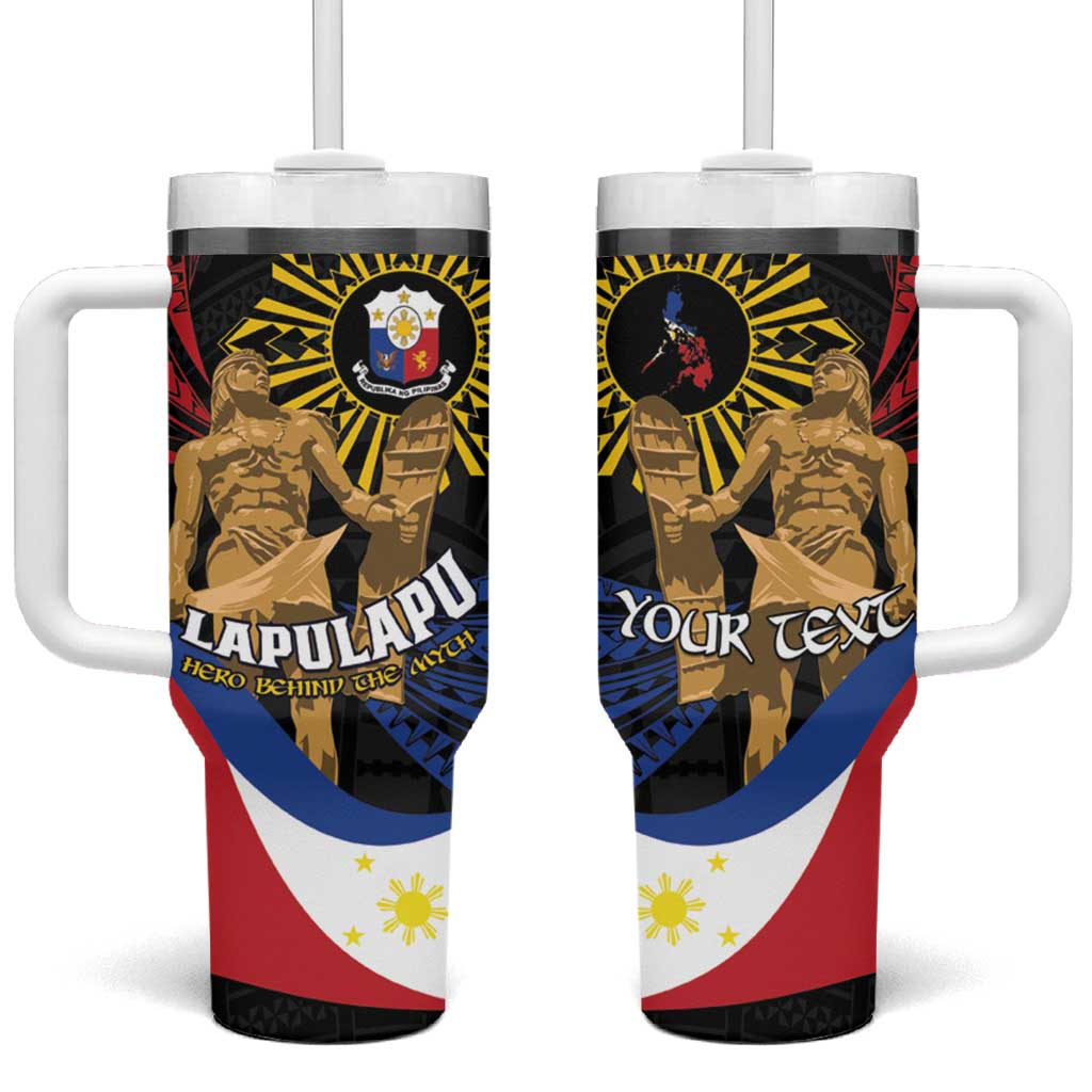 Personalized Lapulapu The First Filipino Hero Tumbler With Handle Polynesian Pattern LT01 One Size: 40 oz Black - Polynesian Pride