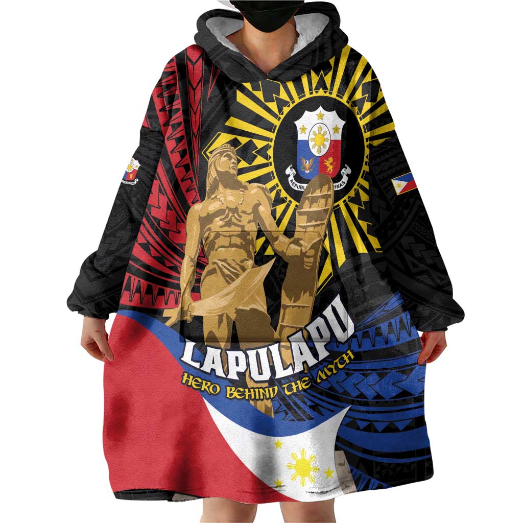 Personalized Lapulapu The First Filipino Hero Wearable Blanket Hoodie Polynesian Pattern