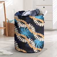 Puakenikeni Maile Lei Laundry Basket Frangipani Blue Tropical Leaves