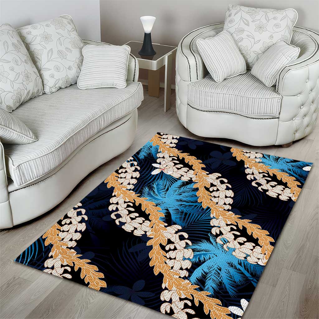 Puakenikeni Maile Lei Area Rug Frangipani Blue Tropical Leaves