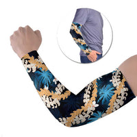 Puakenikeni Maile Lei Arm Sleeves Frangipani Blue Tropical Leaves LT01 Set of 2 Blue - Polynesian Pride