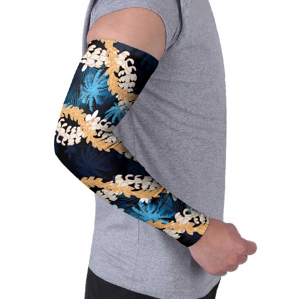 Puakenikeni Maile Lei Arm Sleeves Frangipani Blue Tropical Leaves LT01 - Polynesian Pride