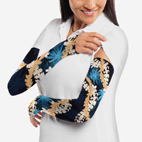 Puakenikeni Maile Lei Arm Sleeves Frangipani Blue Tropical Leaves LT01 - Polynesian Pride