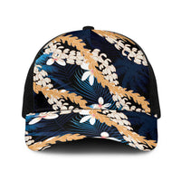 Puakenikeni Maile Lei Baseball Net Cap Frangipani Blue Tropical Leaves LT01 One Size Black Blue - Polynesian Pride