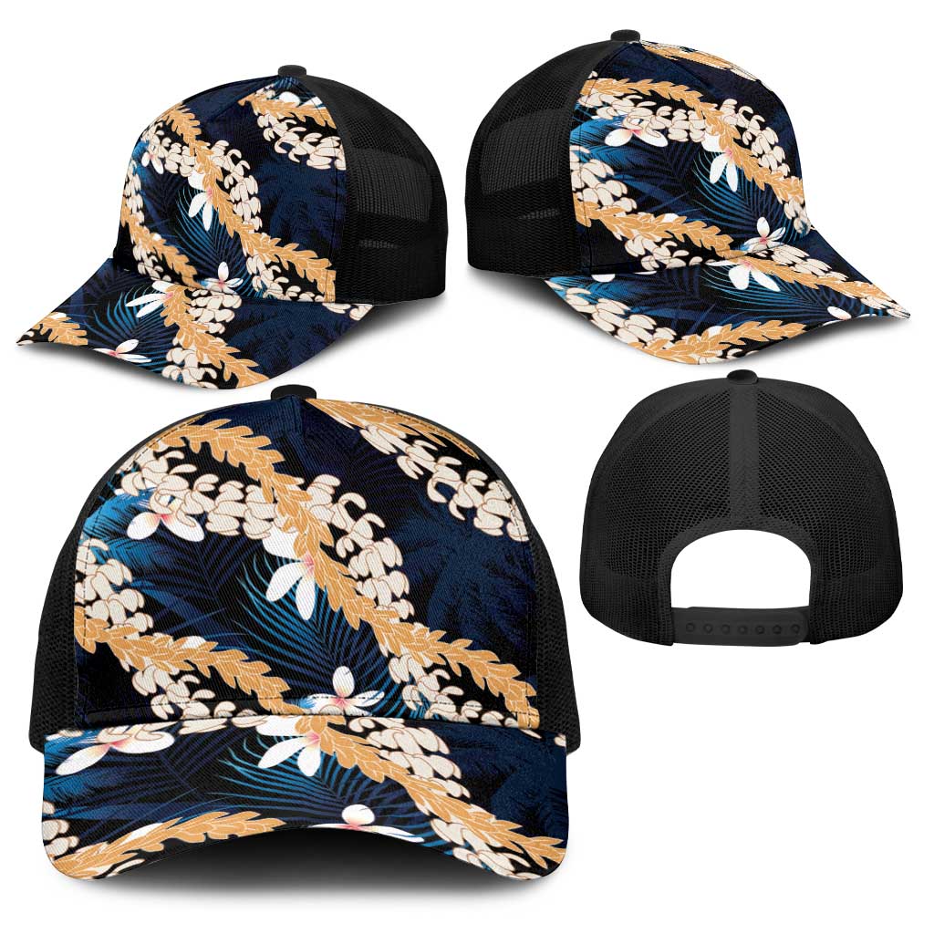 Puakenikeni Maile Lei Baseball Net Cap Frangipani Blue Tropical Leaves LT01 - Polynesian Pride
