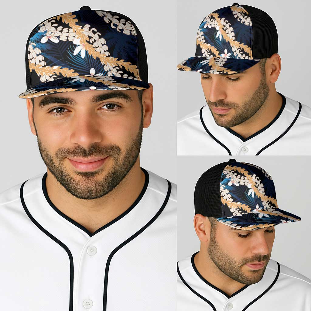 Puakenikeni Maile Lei Baseball Net Cap Frangipani Blue Tropical Leaves LT01 - Polynesian Pride