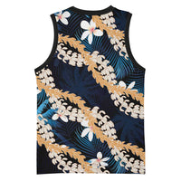 Puakenikeni Maile Lei Basketball Jersey Frangipani Blue Tropical Leaves