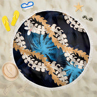 Puakenikeni Maile Lei Beach Blanket Frangipani Blue Tropical Leaves LT01 One Size 150cm Blue - Polynesian Pride