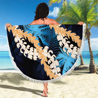 Puakenikeni Maile Lei Beach Blanket Frangipani Blue Tropical Leaves LT01 - Polynesian Pride
