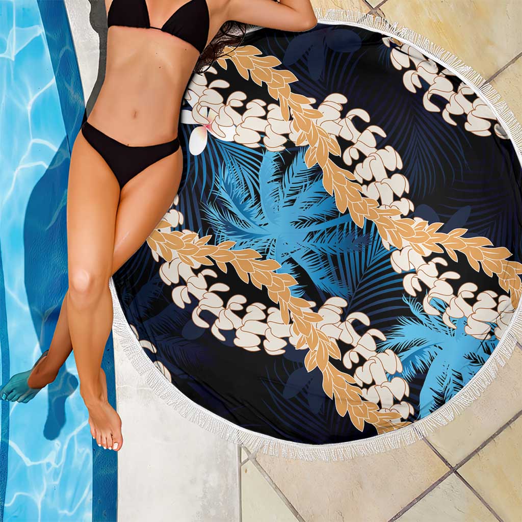 Puakenikeni Maile Lei Beach Blanket Frangipani Blue Tropical Leaves LT01 - Polynesian Pride