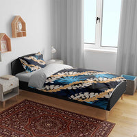 Puakenikeni Maile Lei Bedding Set Frangipani Blue Tropical Leaves