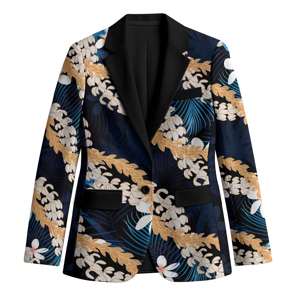 Puakenikeni Maile Lei Blazer Frangipani Blue Tropical Leaves