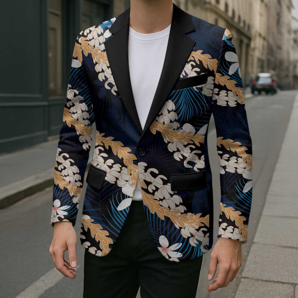 Puakenikeni Maile Lei Blazer Frangipani Blue Tropical Leaves