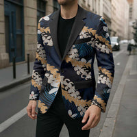 Puakenikeni Maile Lei Blazer Frangipani Blue Tropical Leaves