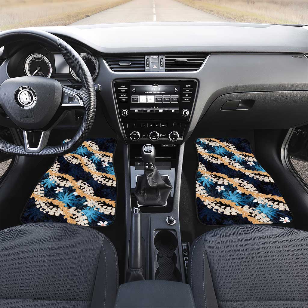 Puakenikeni Maile Lei Car Mats Frangipani Blue Tropical Leaves