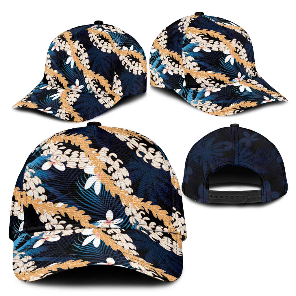 Puakenikeni Maile Lei Classic Cap Frangipani Blue Tropical Leaves LT01 - Polynesian Pride