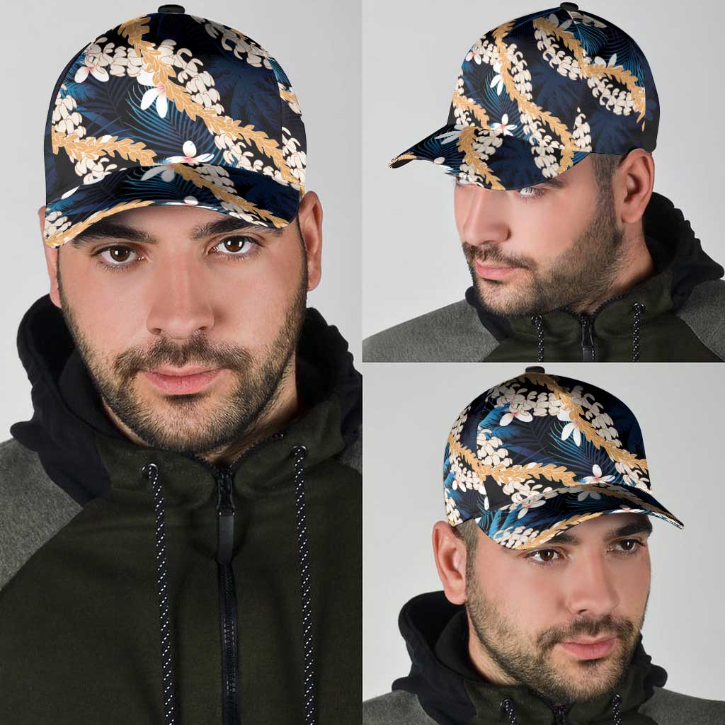 Puakenikeni Maile Lei Classic Cap Frangipani Blue Tropical Leaves LT01 - Polynesian Pride
