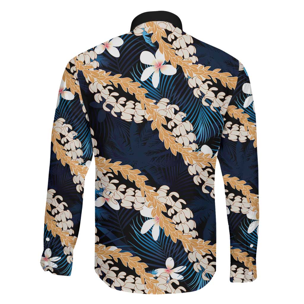 Puakenikeni Maile Lei Family Matching Off The Shoulder Long Sleeve Dress and Hawaiian Shirt Frangipani Blue Tropical Leaves LT01 - Polynesian Pride