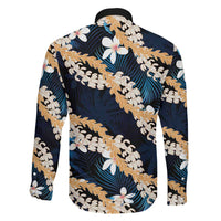 Puakenikeni Maile Lei Family Matching Off Shoulder Maxi Dress and Hawaiian Shirt Frangipani Blue Tropical Leaves LT01 - Polynesian Pride