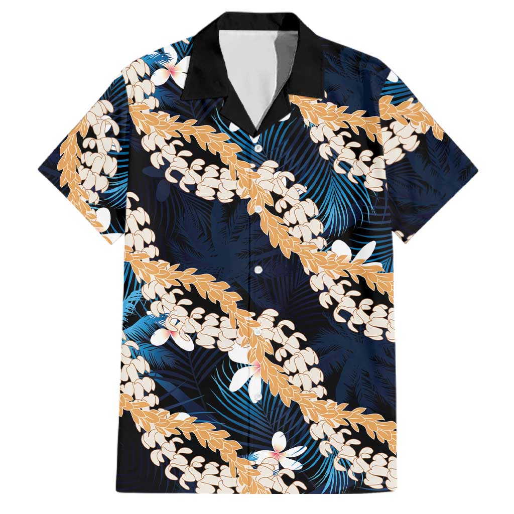 Puakenikeni Maile Lei Family Matching Puletasi and Hawaiian Shirt Frangipani Blue Tropical Leaves LT01 Dad's Shirt - Short Sleeve Blue - Polynesian Pride