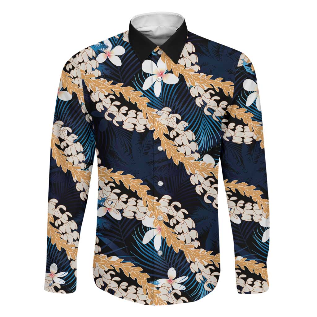 Puakenikeni Maile Lei Family Matching Puletasi and Hawaiian Shirt Frangipani Blue Tropical Leaves LT01 Dad's Shirt - Long Sleeve Blue - Polynesian Pride