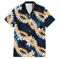 Puakenikeni Maile Lei Hawaiian Shirt Frangipani Blue Tropical Leaves