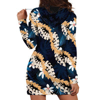 Puakenikeni Maile Lei Hoodie Dress Frangipani Blue Tropical Leaves LT01 - Polynesian Pride