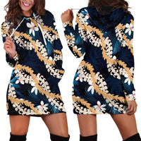 Puakenikeni Maile Lei Hoodie Dress Frangipani Blue Tropical Leaves LT01 - Polynesian Pride