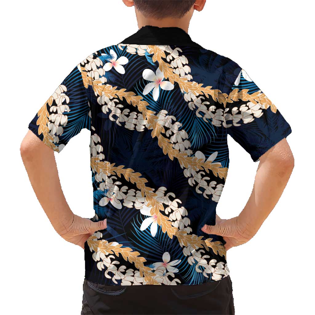 Puakenikeni Maile Lei Kid Hawaiian Shirt Frangipani Blue Tropical Leaves LT01 - Polynesian Pride