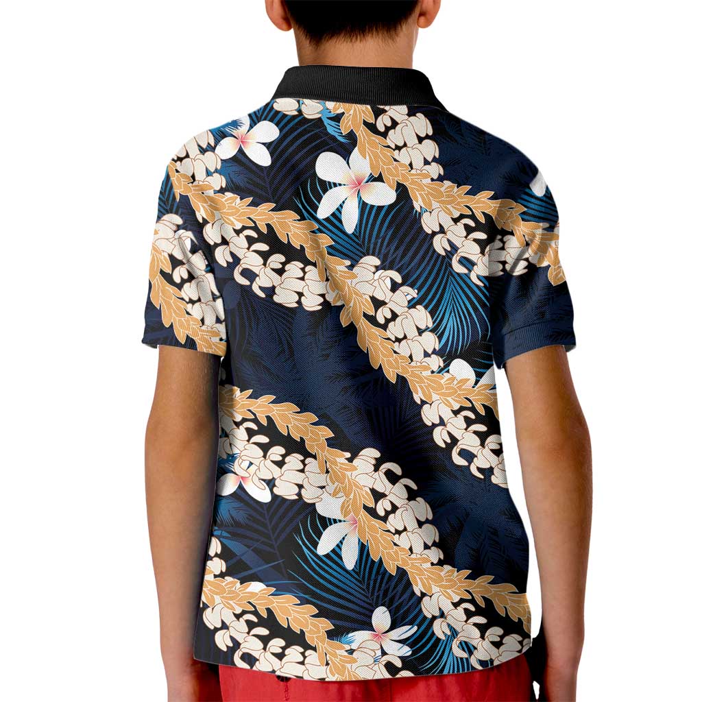 Puakenikeni Maile Lei Kid Polo Shirt Frangipani Blue Tropical Leaves LT01 - Polynesian Pride