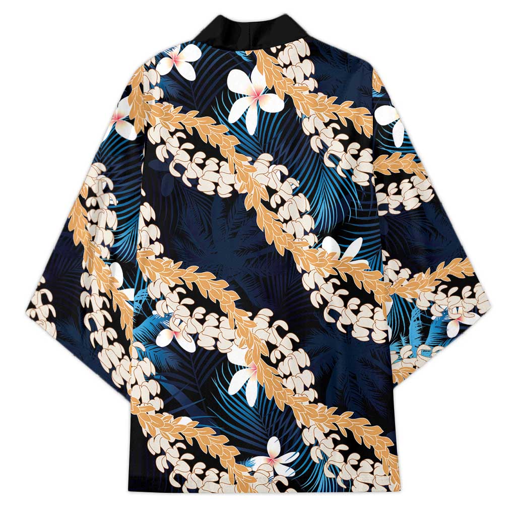 Puakenikeni Maile Lei Kimono Frangipani Blue Tropical Leaves