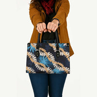 Puakenikeni Maile Lei Leather Bag Frangipani Blue Tropical Leaves LT01 - Polynesian Pride