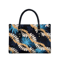 Puakenikeni Maile Lei Leather Bag Frangipani Blue Tropical Leaves LT01 - Polynesian Pride