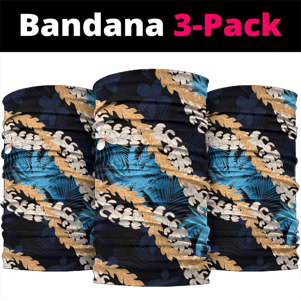 Puakenikeni Maile Lei Neck Gaiter Frangipani Blue Tropical Leaves