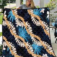 Puakenikeni Maile Lei Quilt Frangipani Blue Tropical Leaves LT01 Blue - Polynesian Pride