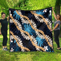 Puakenikeni Maile Lei Quilt Frangipani Blue Tropical Leaves LT01 - Polynesian Pride