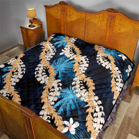 Puakenikeni Maile Lei Quilt Frangipani Blue Tropical Leaves LT01 - Polynesian Pride