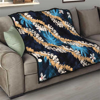Puakenikeni Maile Lei Quilt Frangipani Blue Tropical Leaves LT01 - Polynesian Pride