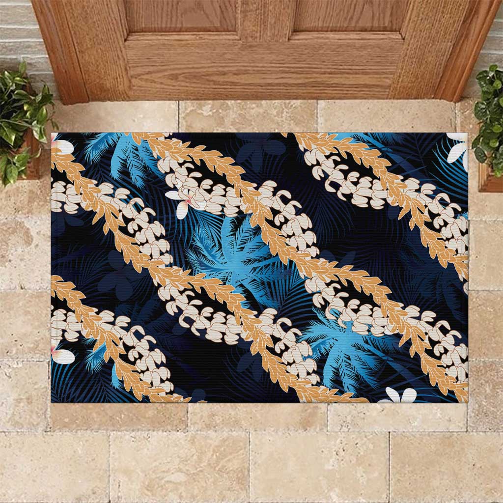 Puakenikeni Maile Lei Rubber Doormat Frangipani Blue Tropical Leaves LT01 Blue - Polynesian Pride