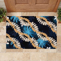 Puakenikeni Maile Lei Rubber Doormat Frangipani Blue Tropical Leaves LT01 Blue - Polynesian Pride