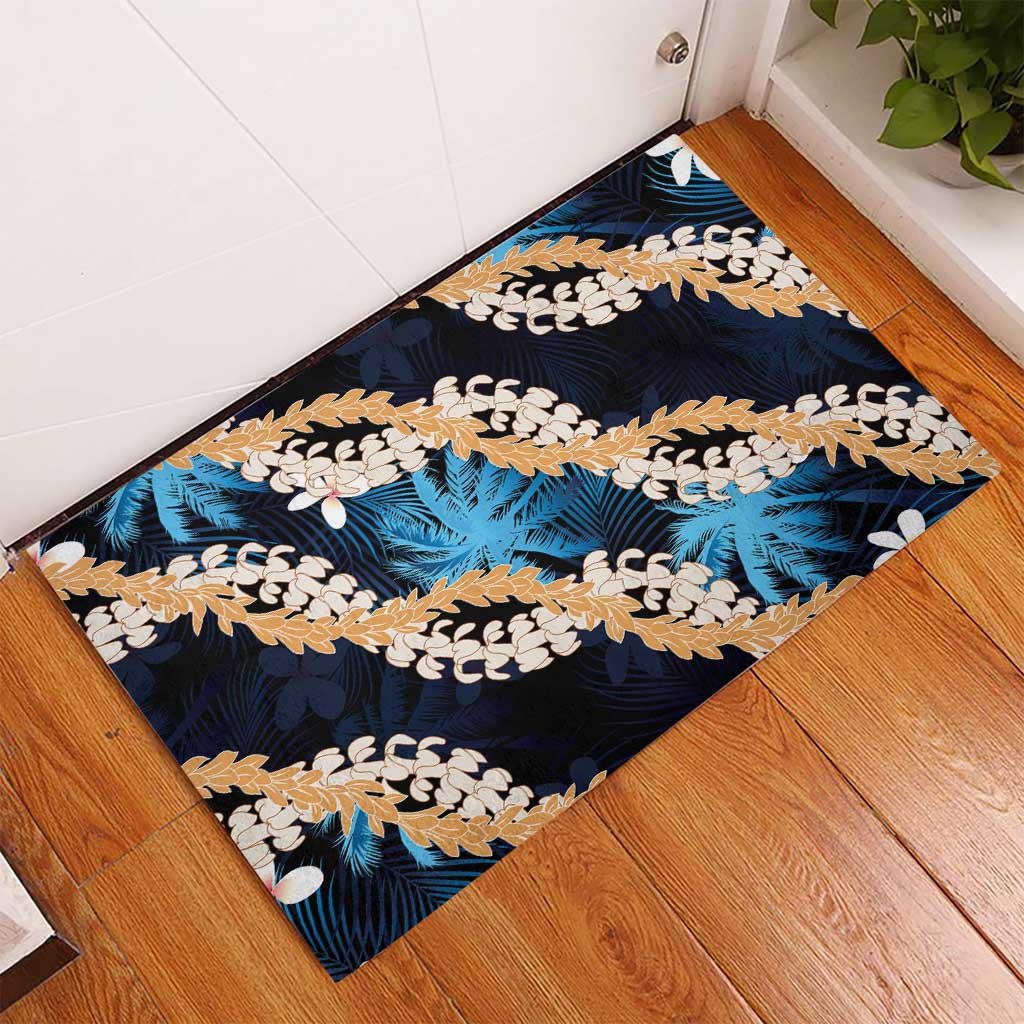 Puakenikeni Maile Lei Rubber Doormat Frangipani Blue Tropical Leaves LT01 - Polynesian Pride