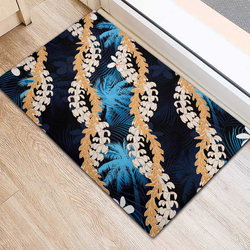 Puakenikeni Maile Lei Rubber Doormat Frangipani Blue Tropical Leaves LT01 - Polynesian Pride