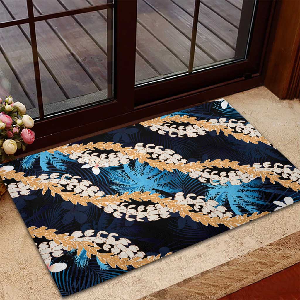 Puakenikeni Maile Lei Rubber Doormat Frangipani Blue Tropical Leaves LT01 - Polynesian Pride